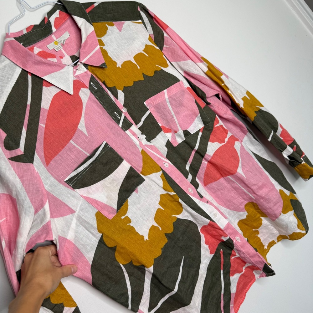 J14 Boden Pink Floral Linen Button Down Shirt Long Sleeve W0698 Womens US 14R - Picture 4 of 7